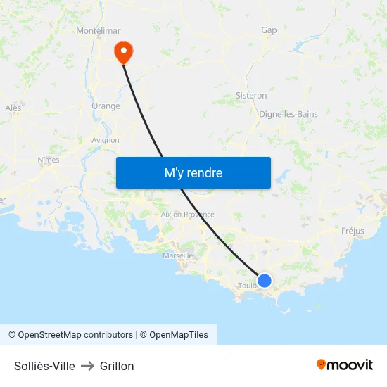 Solliès-Ville to Grillon map