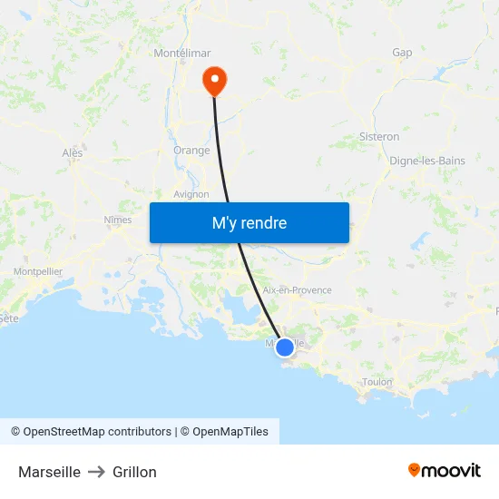 Marseille to Grillon map