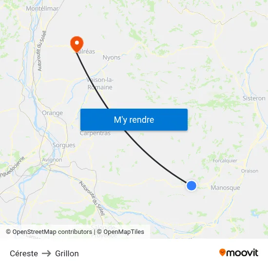 Céreste to Grillon map