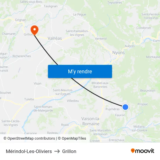 Mérindol-Les-Oliviers to Grillon map