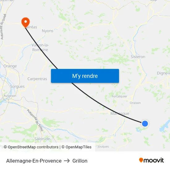 Allemagne-En-Provence to Grillon map