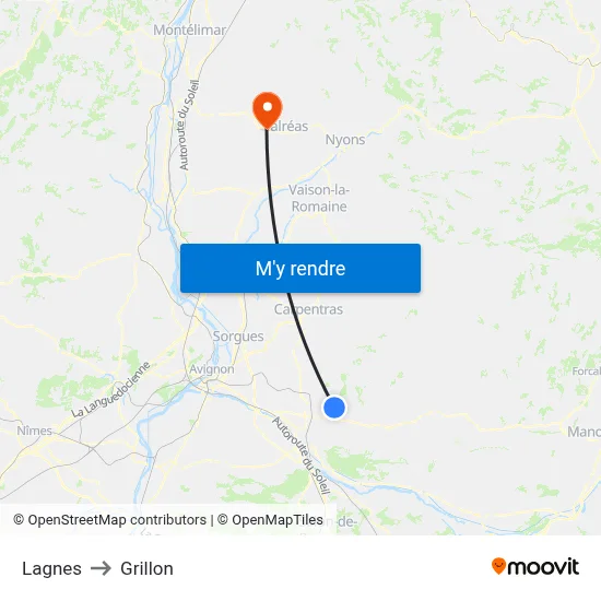 Lagnes to Grillon map