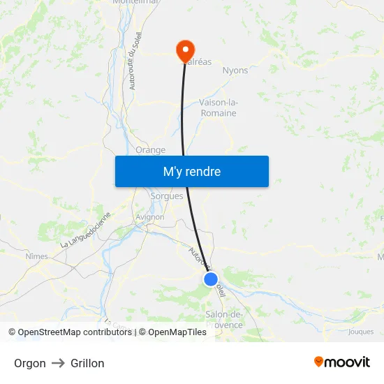 Orgon to Grillon map