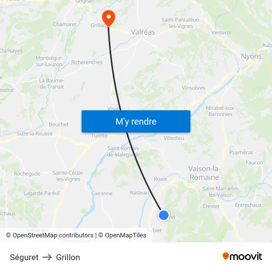 Séguret to Grillon map