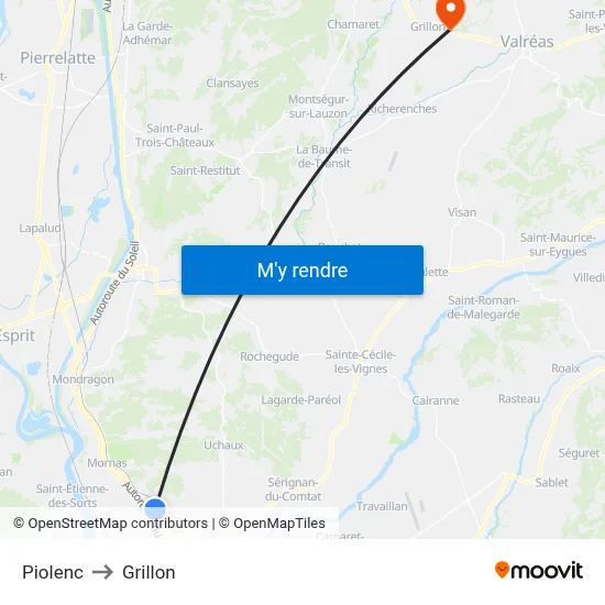 Piolenc to Grillon map