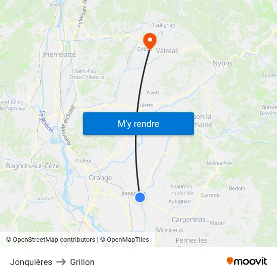 Jonquières to Grillon map