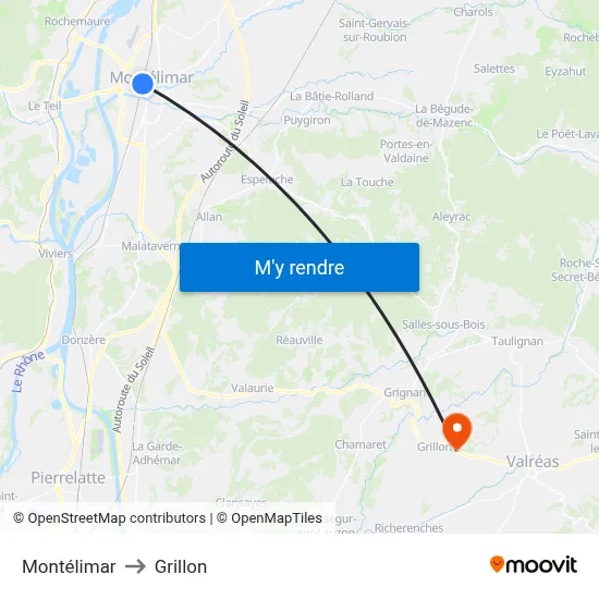 Montélimar to Grillon map