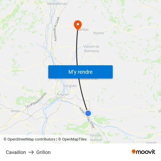 Cavaillon to Grillon map