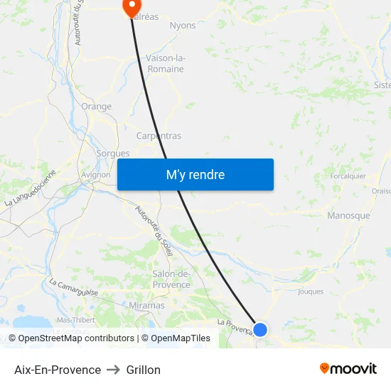 Aix-En-Provence to Grillon map