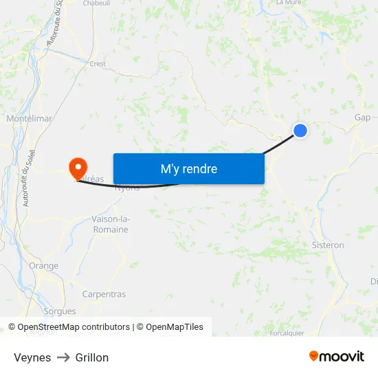 Veynes to Grillon map