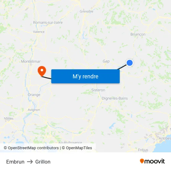 Embrun to Grillon map