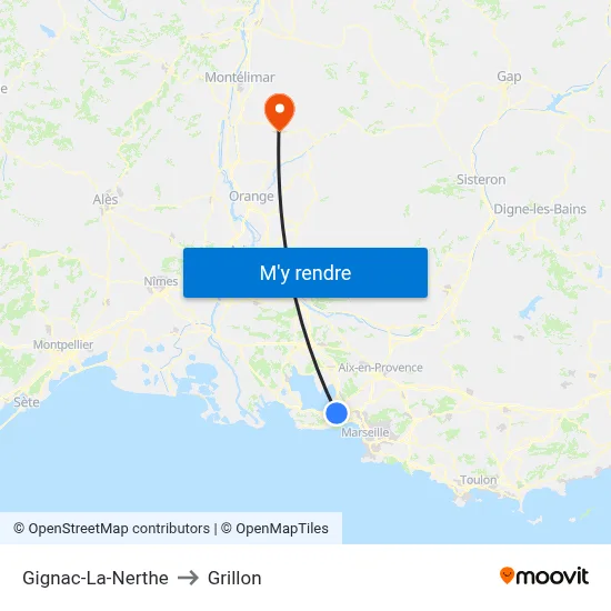 Gignac-La-Nerthe to Grillon map