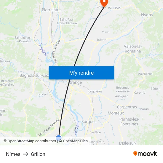 Nîmes to Grillon map
