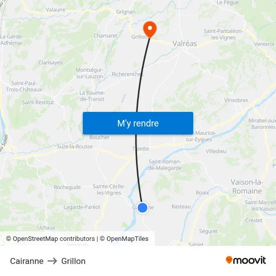 Cairanne to Grillon map