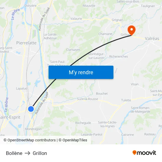Bollène to Grillon map