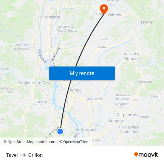 Tavel to Grillon map