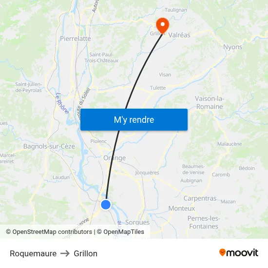 Roquemaure to Grillon map