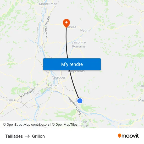 Taillades to Grillon map