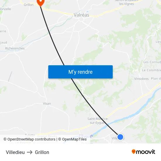 Villedieu to Grillon map