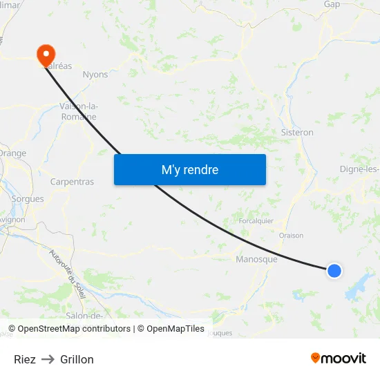 Riez to Grillon map