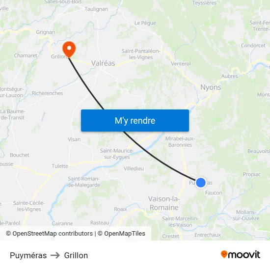 Puyméras to Grillon map