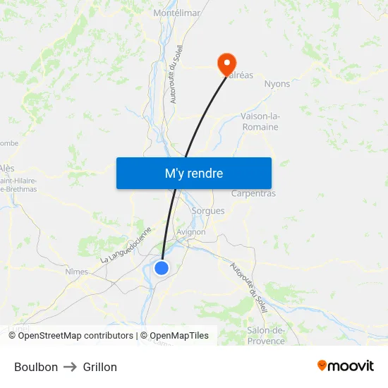 Boulbon to Grillon map