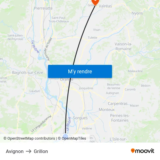 Avignon to Grillon map
