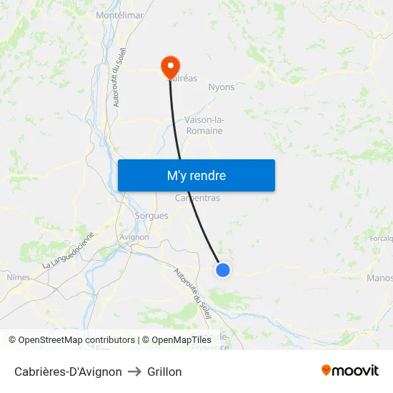 Cabrières-D'Avignon to Grillon map