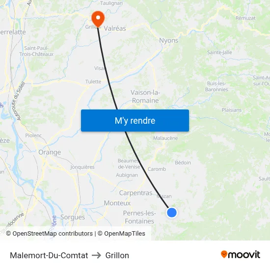 Malemort-Du-Comtat to Grillon map