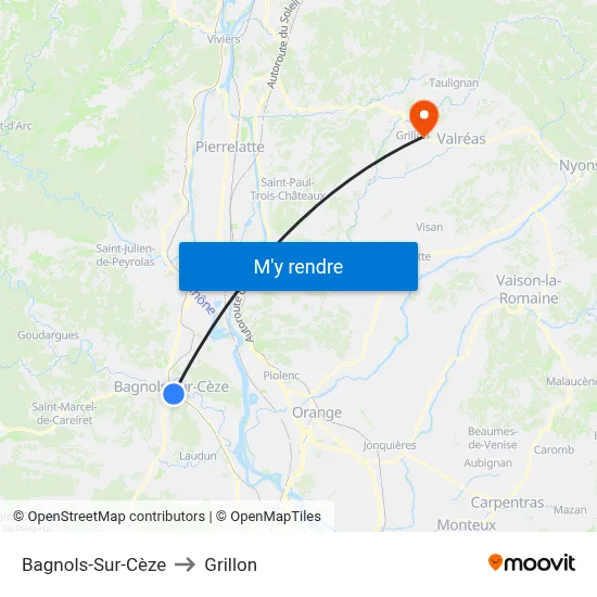 Bagnols-Sur-Cèze to Grillon map