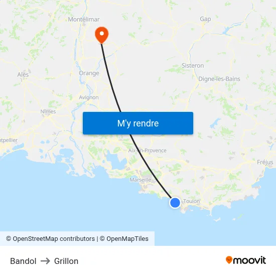 Bandol to Grillon map