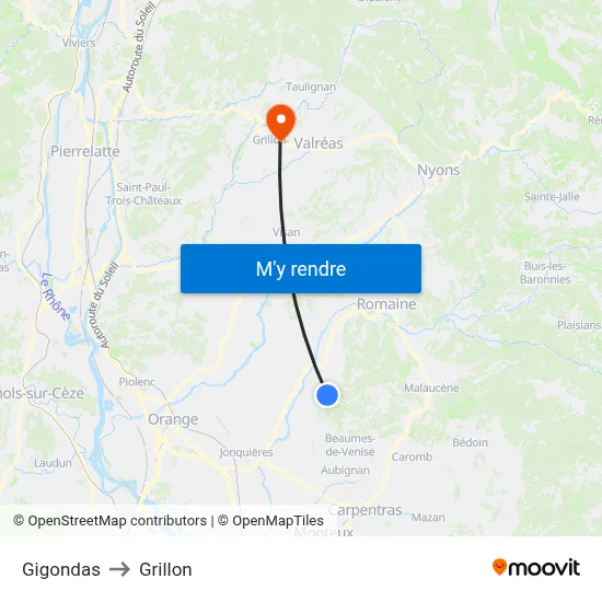 Gigondas to Grillon map