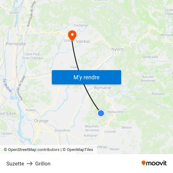 Suzette to Grillon map