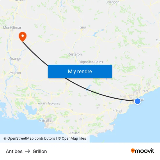 Antibes to Grillon map
