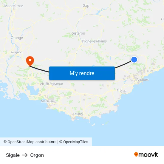 Sigale to Orgon map