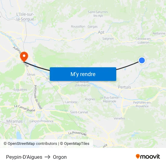 Peypin-D'Aigues to Orgon map