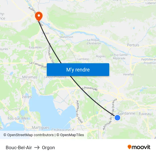 Bouc-Bel-Air to Orgon map