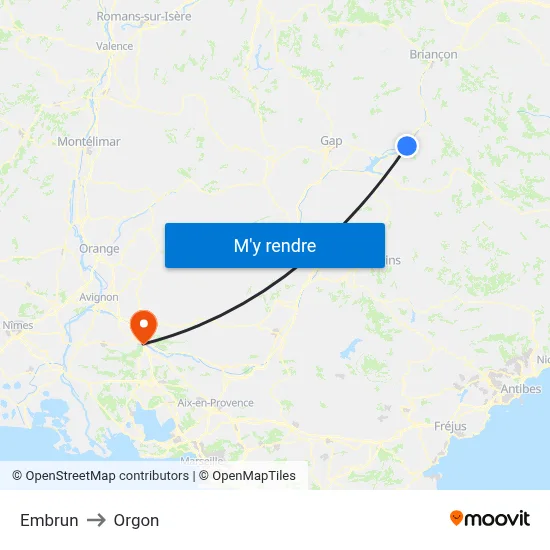 Embrun to Orgon map