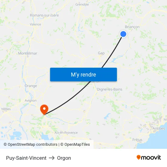Puy-Saint-Vincent to Orgon map