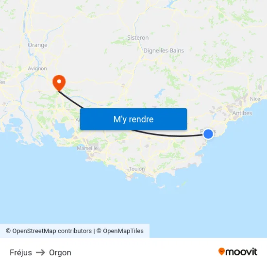 Fréjus to Orgon map