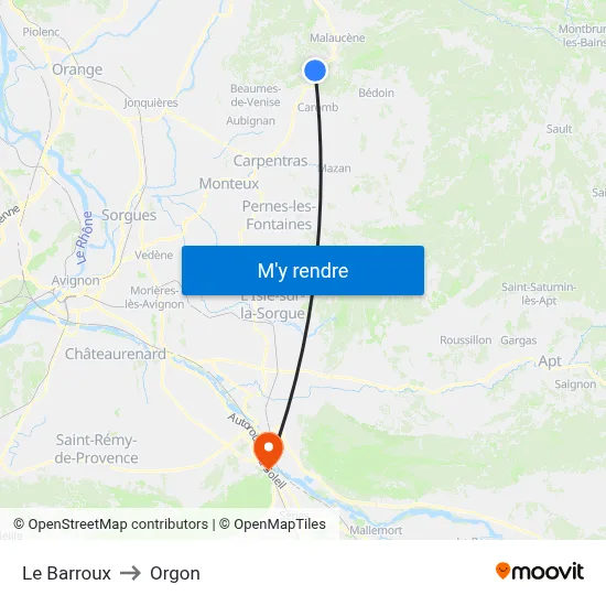 Le Barroux to Orgon map