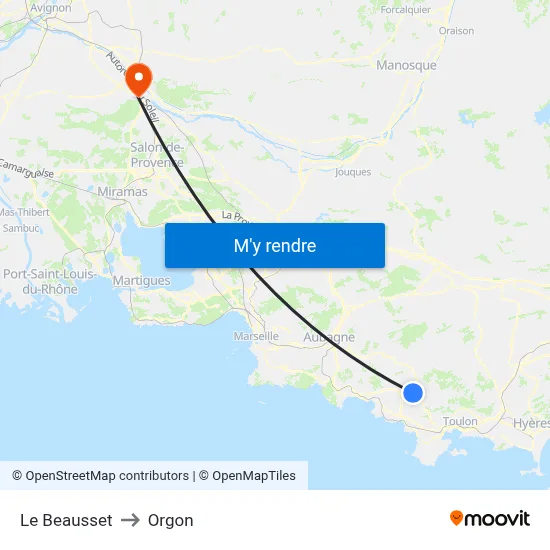 Le Beausset to Orgon map