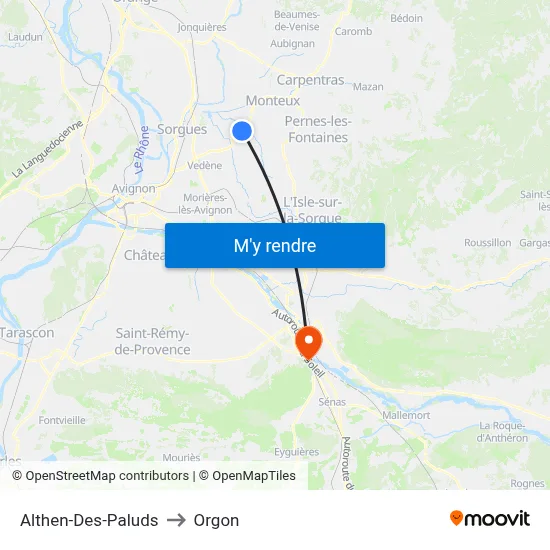 Althen-Des-Paluds to Orgon map