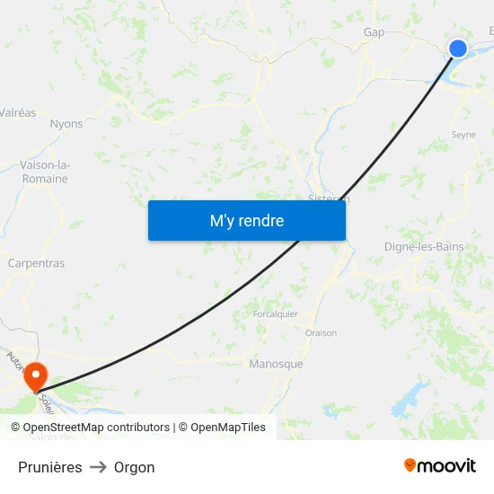 Prunières to Orgon map