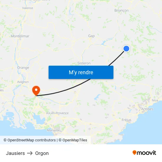 Jausiers to Orgon map