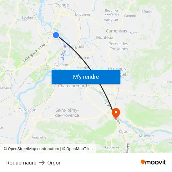 Roquemaure to Orgon map