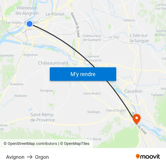 Avignon to Orgon map