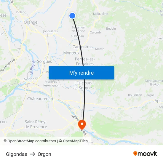 Gigondas to Orgon map