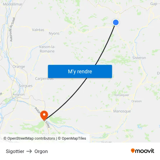 Sigottier to Orgon map