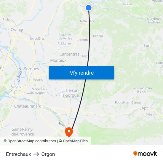 Entrechaux to Orgon map